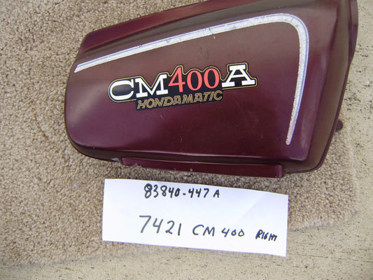 Honda CM400 Maroon Automatic right sidecover  83840-447A  sku 7421