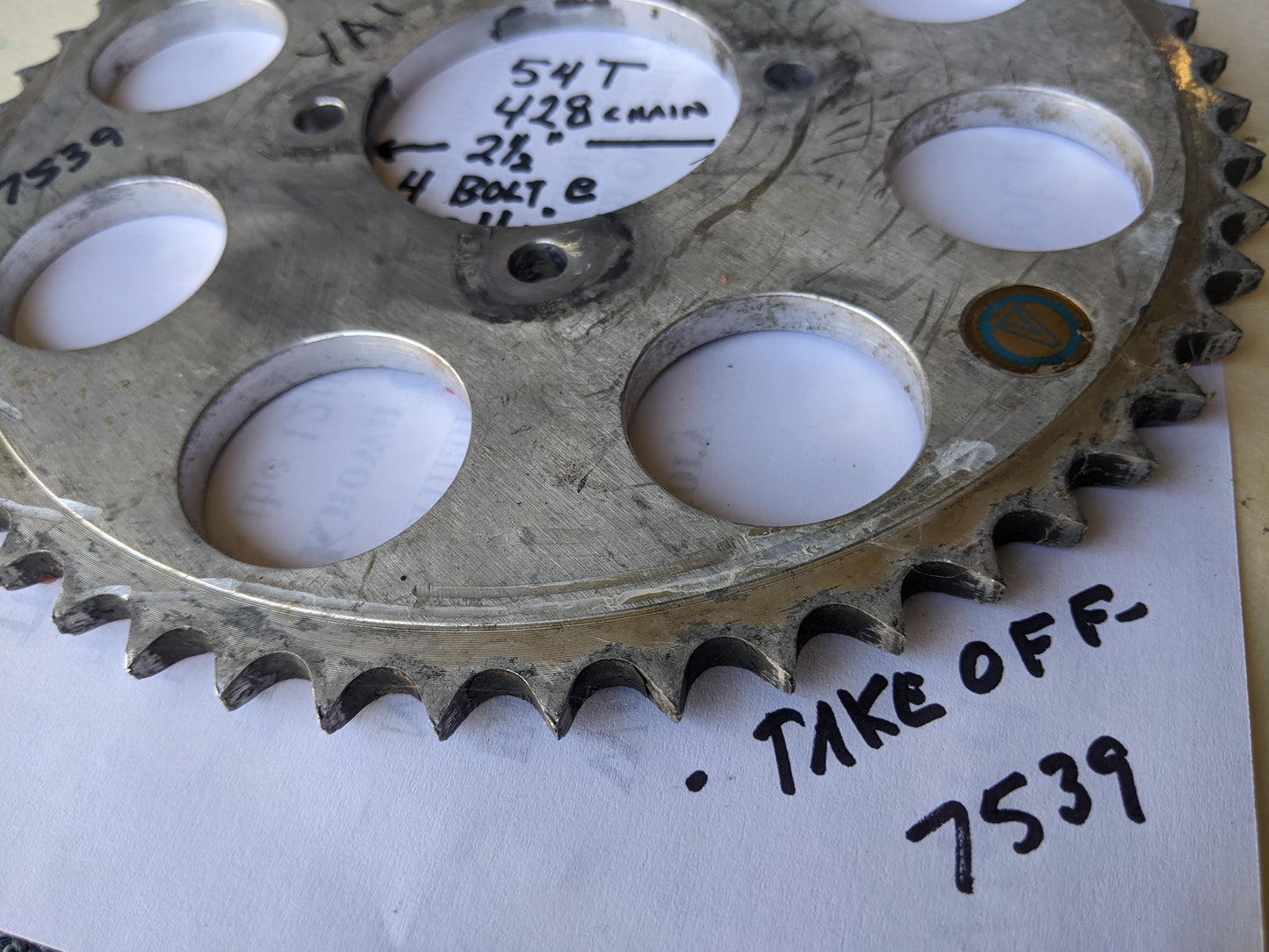 Yamaha TTR 125, XT125 , Rear Sprocket 54 Tooth 428 Chain, 4 bolt sku 7539