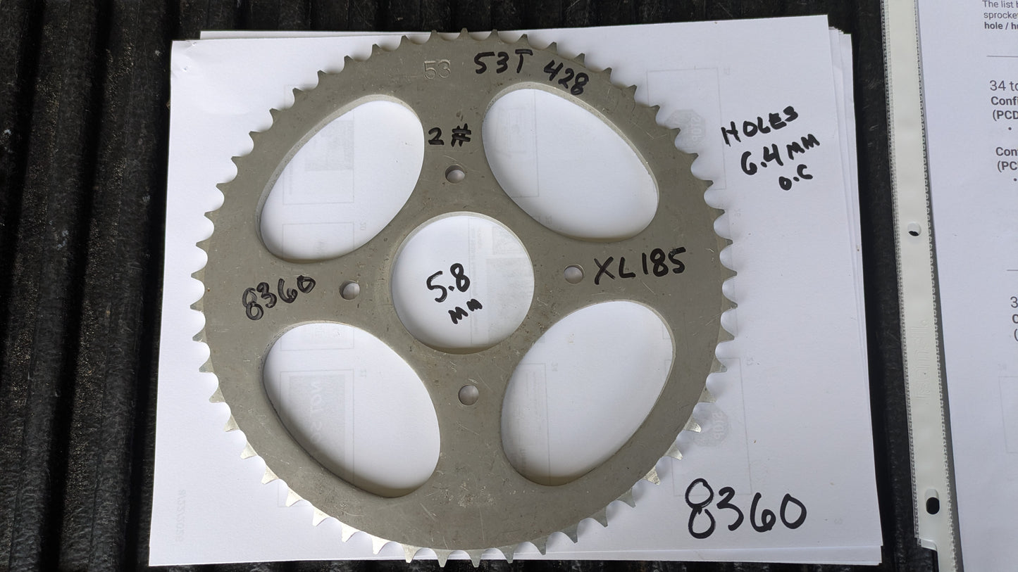 Honda XL185 Rear Sprocket 428 53T 4 Bolt my sku 8360