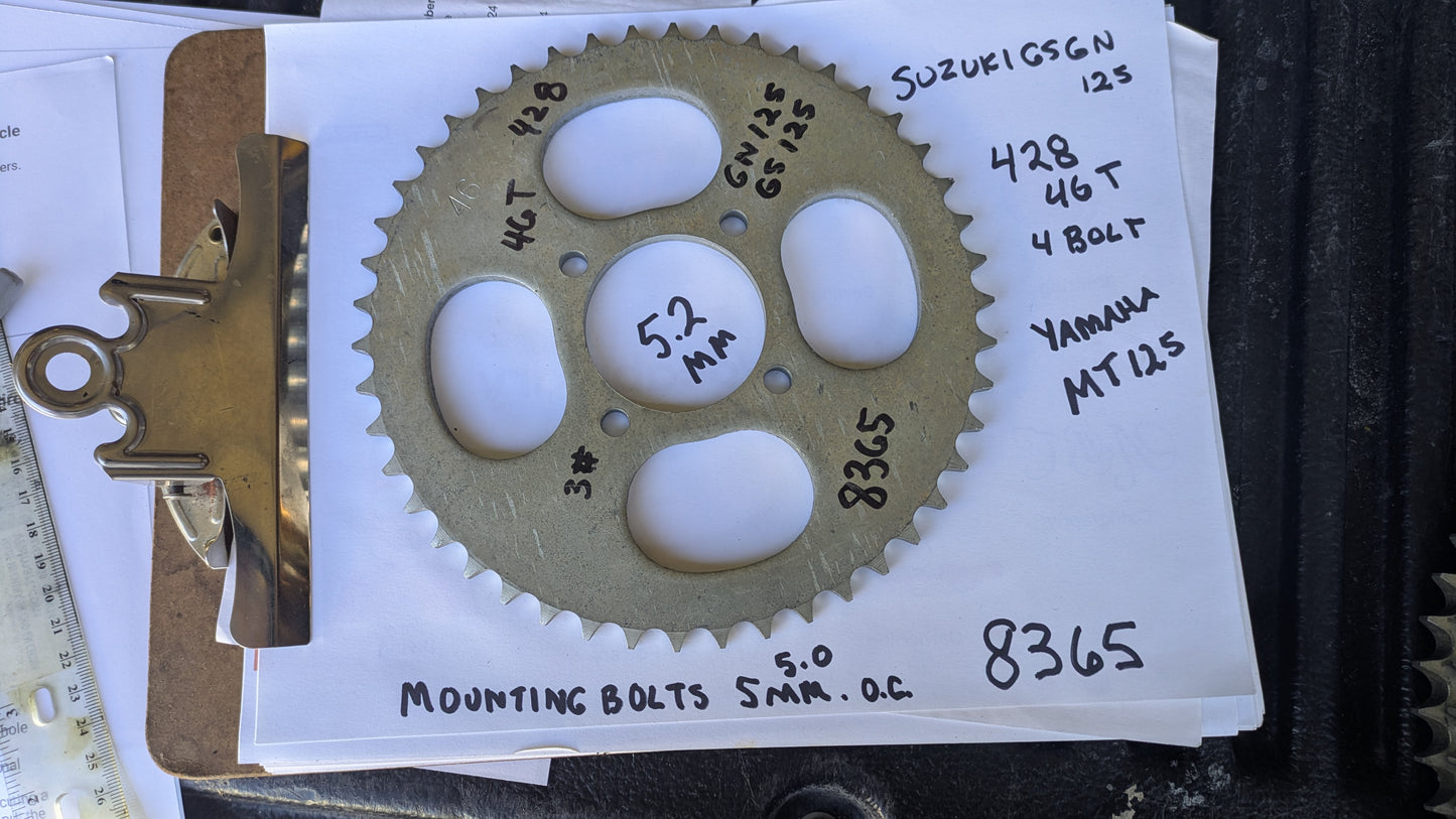 Suzuki Rear Sprocket GN125 GS125 Yamaha MT125 428 46T 4 bolt sku 8365