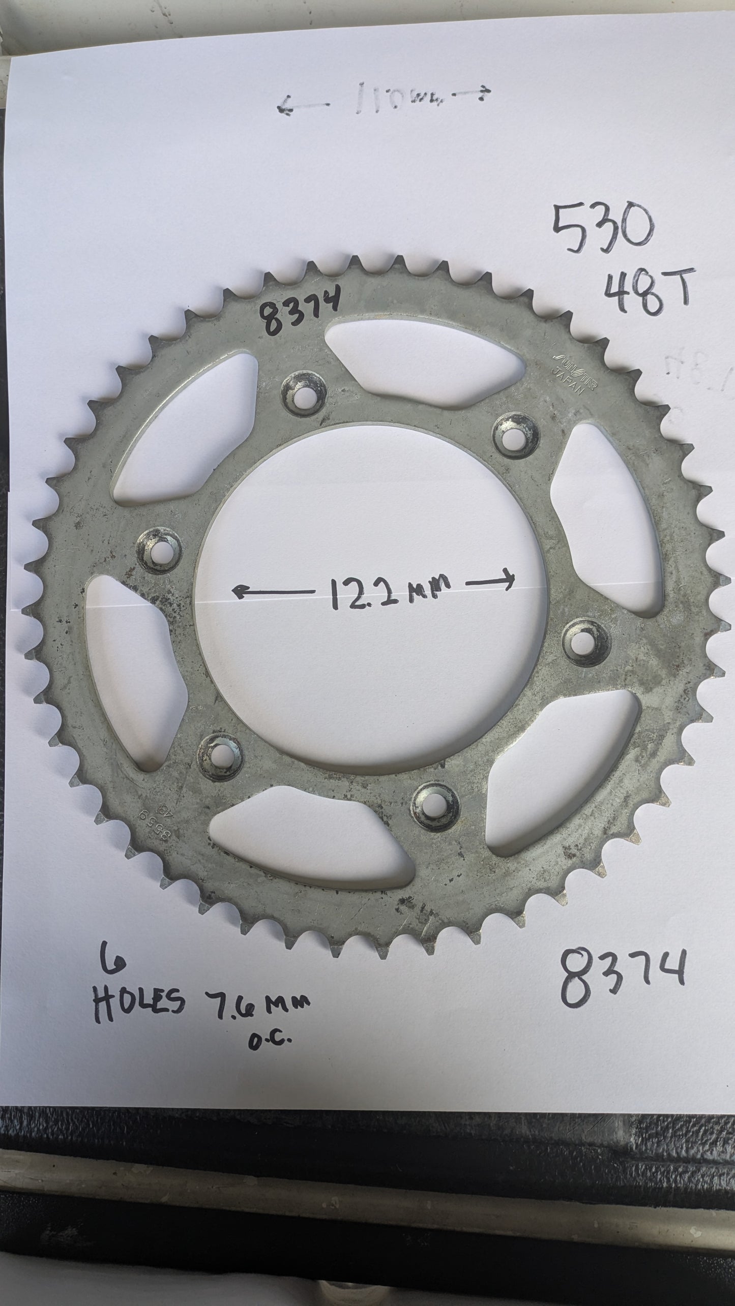Rear Sprocket Sunstar Japanese Brand 530 48T 6 bolt sku 8374