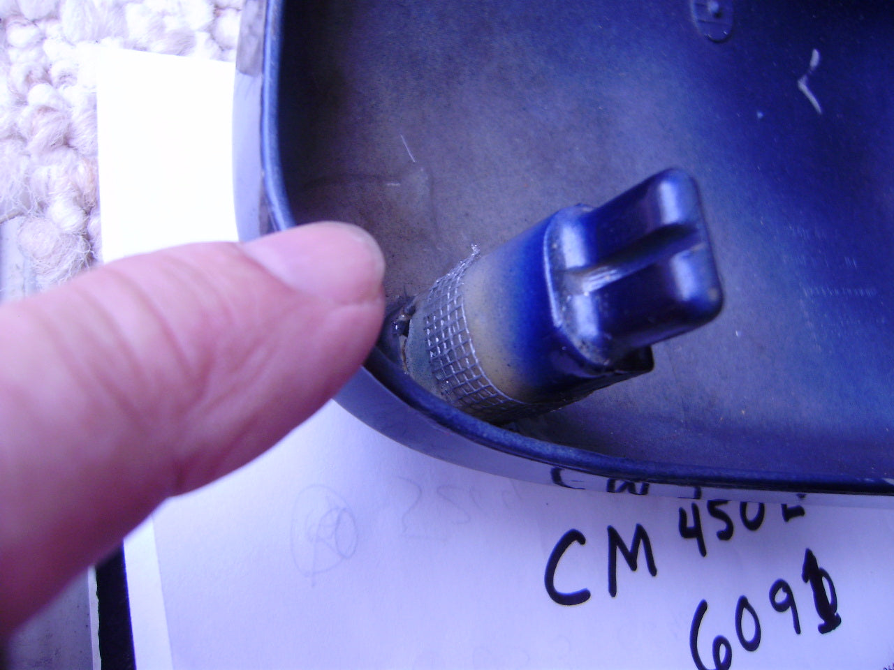 Sold Ebay 1032020 Honda CM450E 1982 sidecover Candy Imperial blue left Honda Part 83740-447 sku 6091