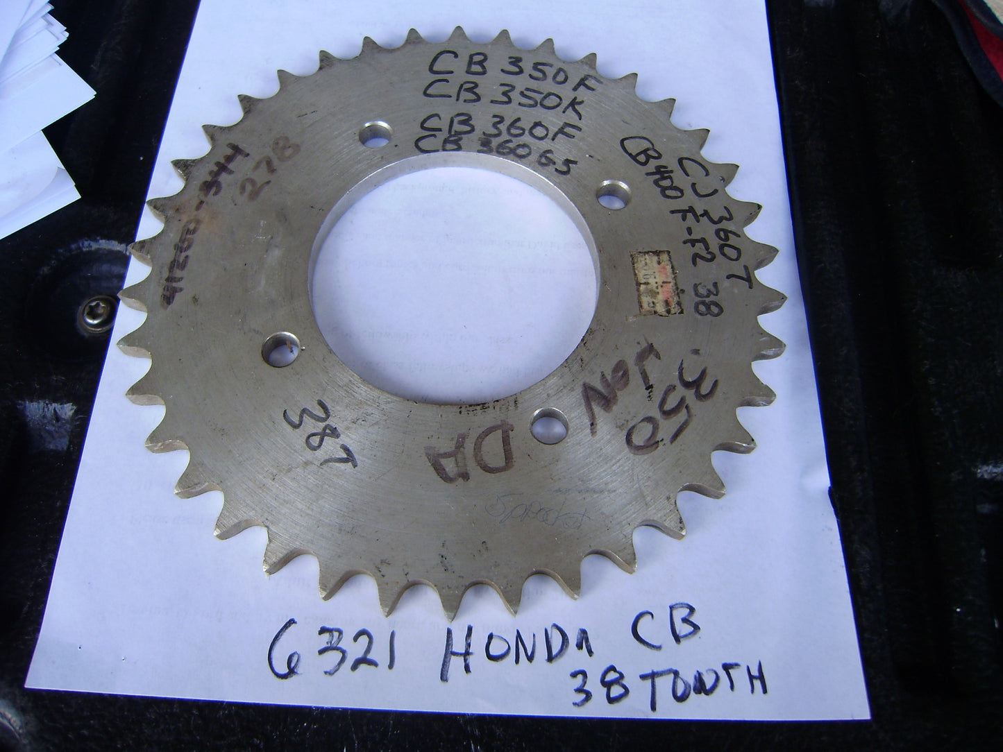 Honda CB350 CL350 CB360 CL360 CB400F NOS 38T 530 chain 4 Bolt rear sprocket sku 6321