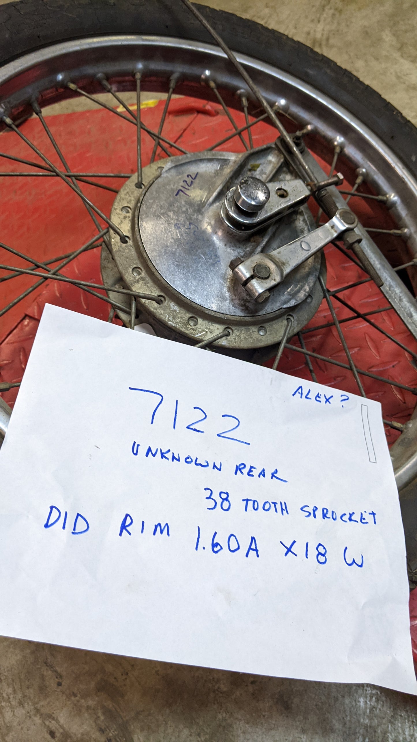 Honda CB175 Rear Rim/sprocket/axle DID 1.60A X18W   my sku 7122