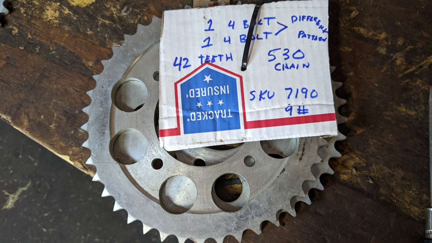 Motorcycle Rear Sprockets NOS 42T 530 chain 4 bolt sku 7190