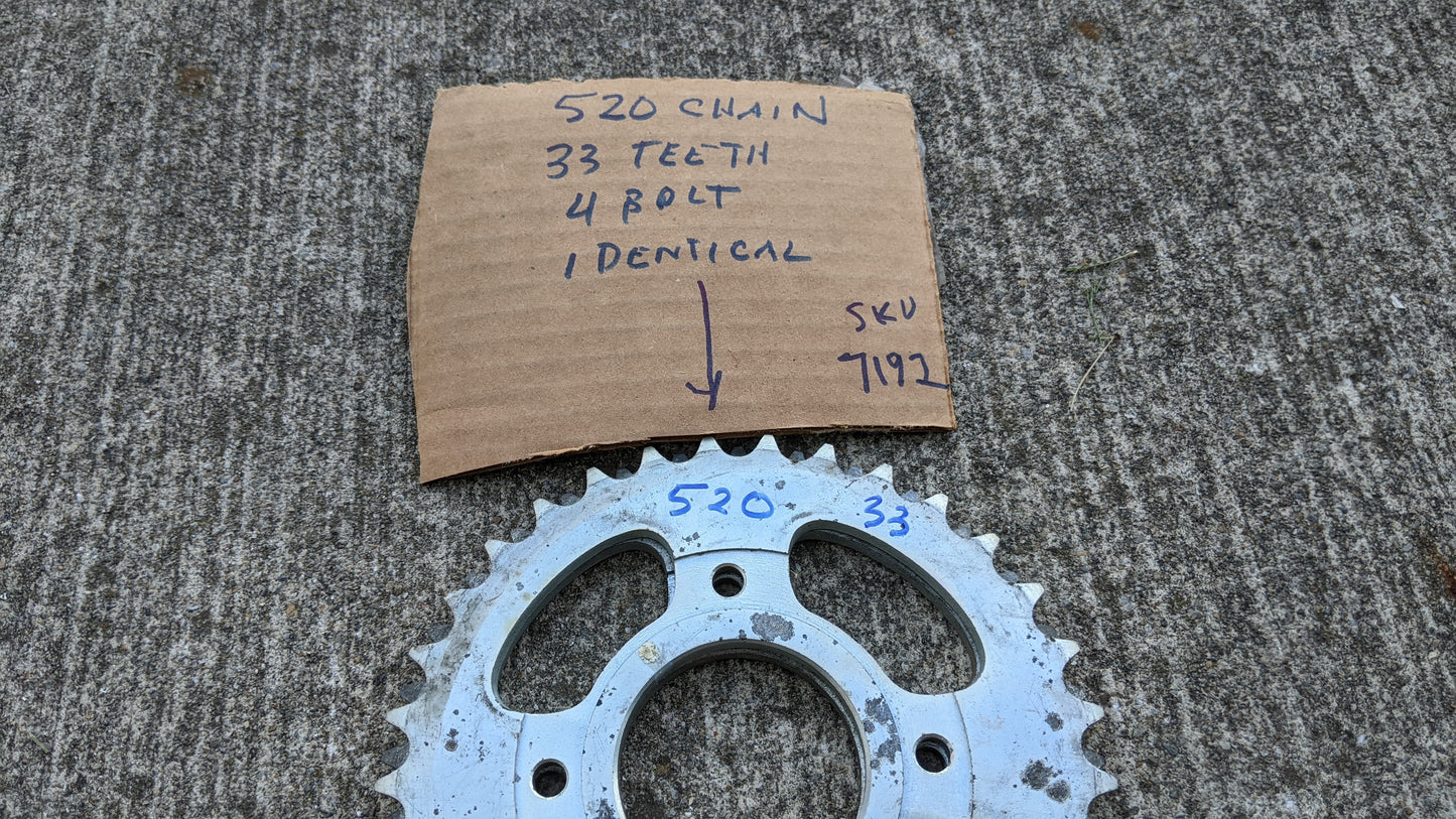 Motorcycle Rear Sprockets, 2 Identical 33T 520 Chain 4 Bolt Pattern sku 7192