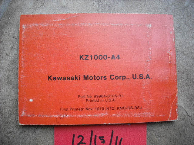 Kawasaki KZ1000 A4 Manual 1980 Model 2068