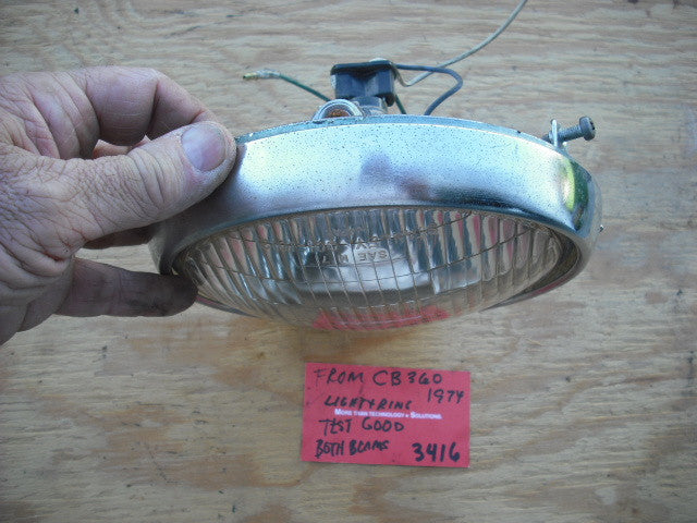 Honda CB360 CL360 Headlight with Chrome Ring Tested Good  3416