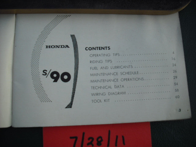 Honda Super 90 Owners Manual Non US Manual sku 1954