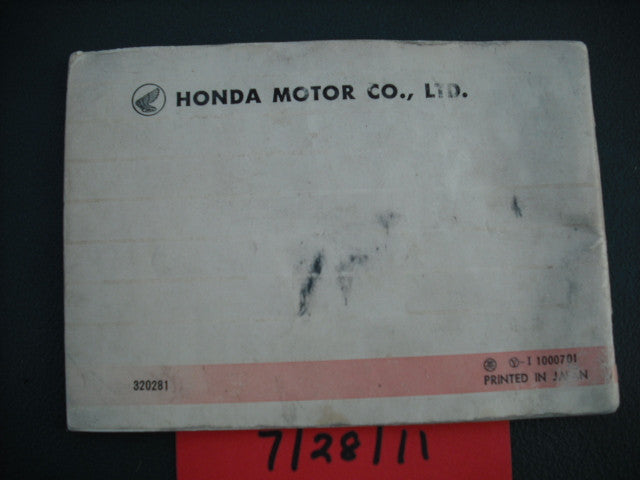 Honda Super 90 Owners Manual Non US Manual sku 1954