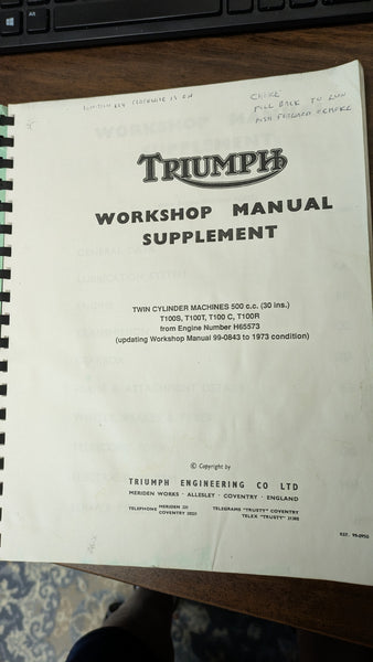 Triumph OEM Workshop Manual  350/500 unit construction twins sku 8358