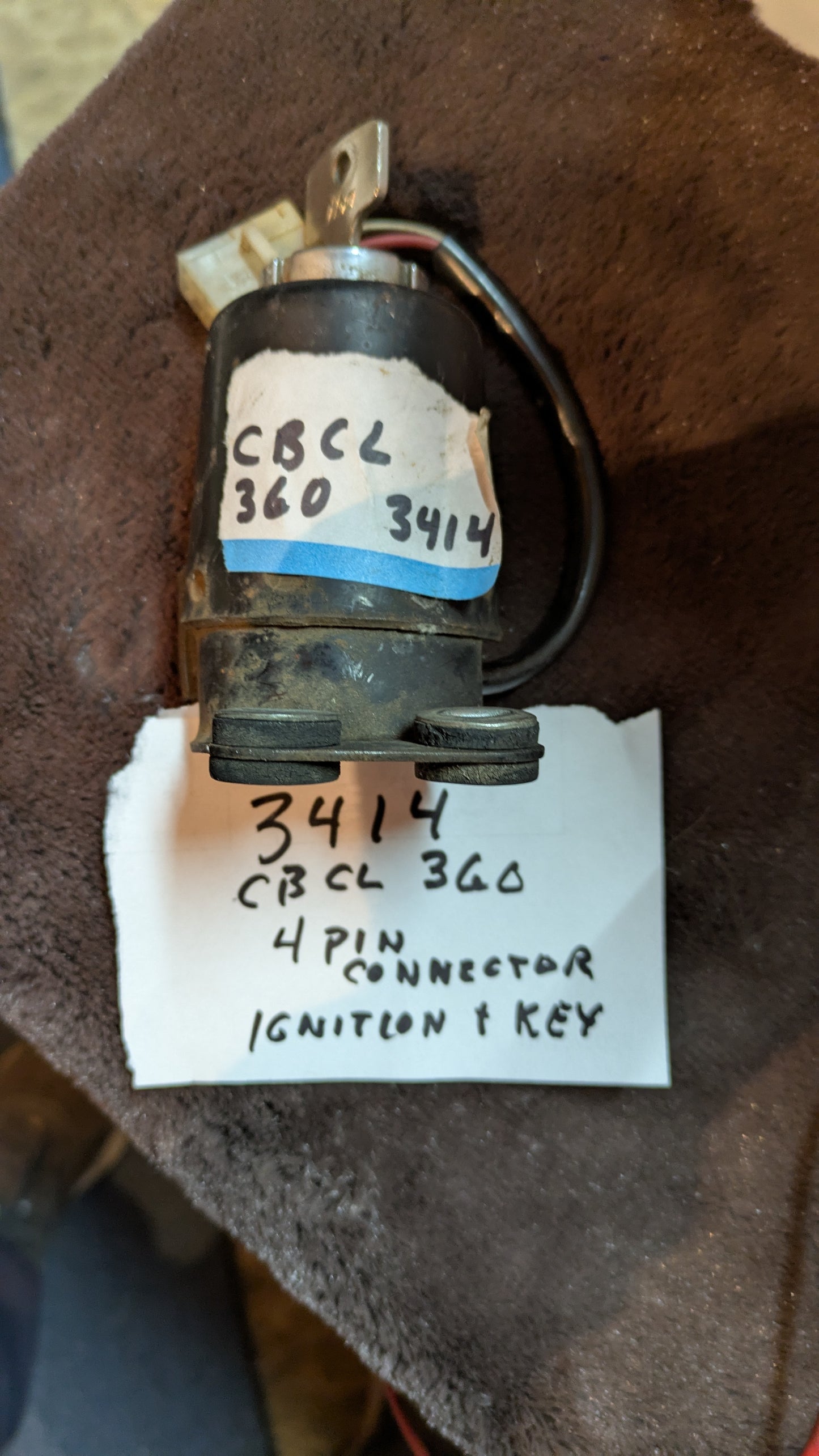 Honda CB CL360 Key and Ignition Switch Mount  complete with wiring  sku 3414