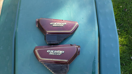 Honda CX500 Deluxe Sidecover Pair Left Right Candy Presto Red   sku 3870 B