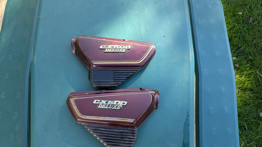 Honda CX500 Deluxe Sidecover Pair Left Right Candy Presto Red   sku 3870 B