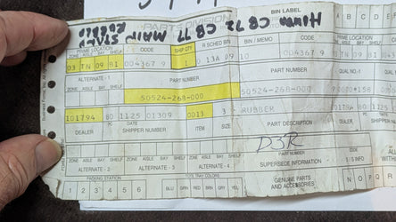 HONDA CB77, CB72 Honda Superhawk Main Stand Stopper Rubber 50524-268-000 sku 5991