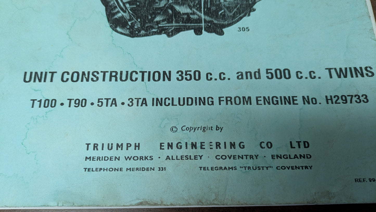 Triumph OEM Workshop Manual  350/500 unit construction twins sku 8358