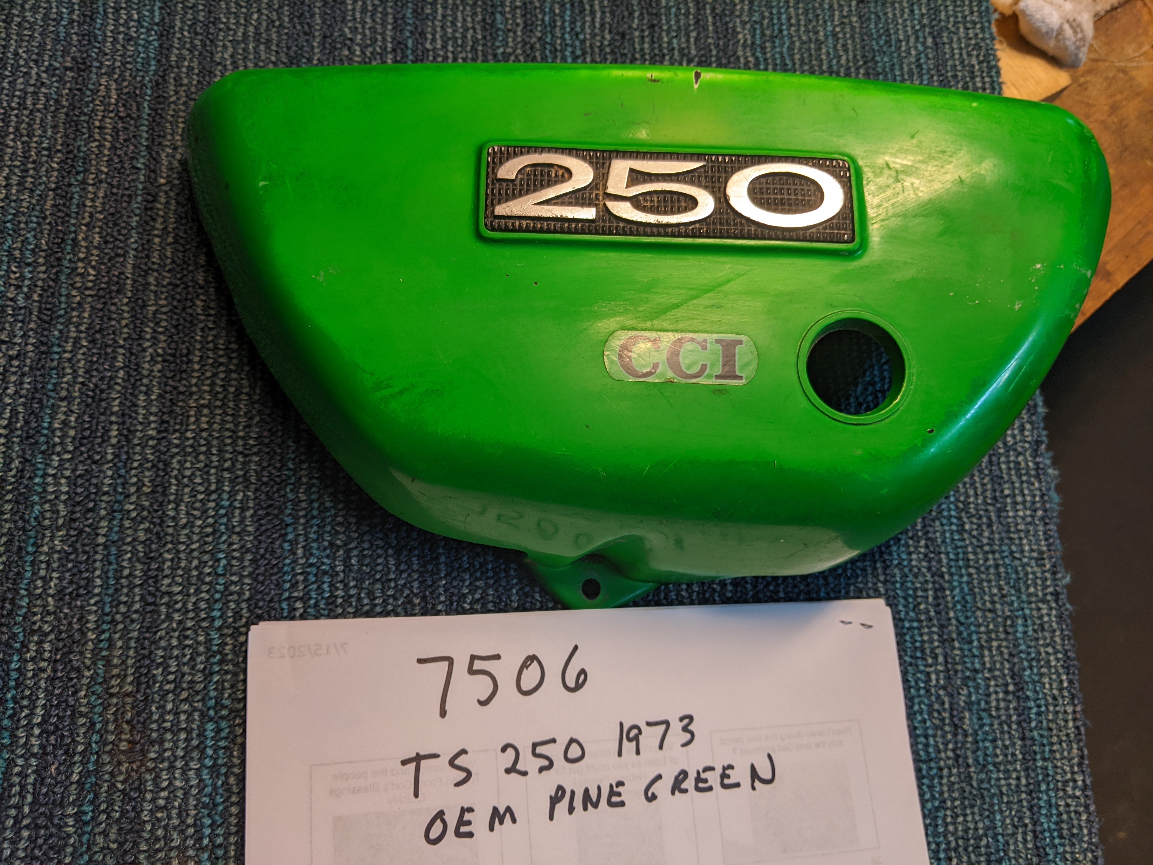 Suzuki TS250 1973 pine Green side cover left oem sku 7506 ...