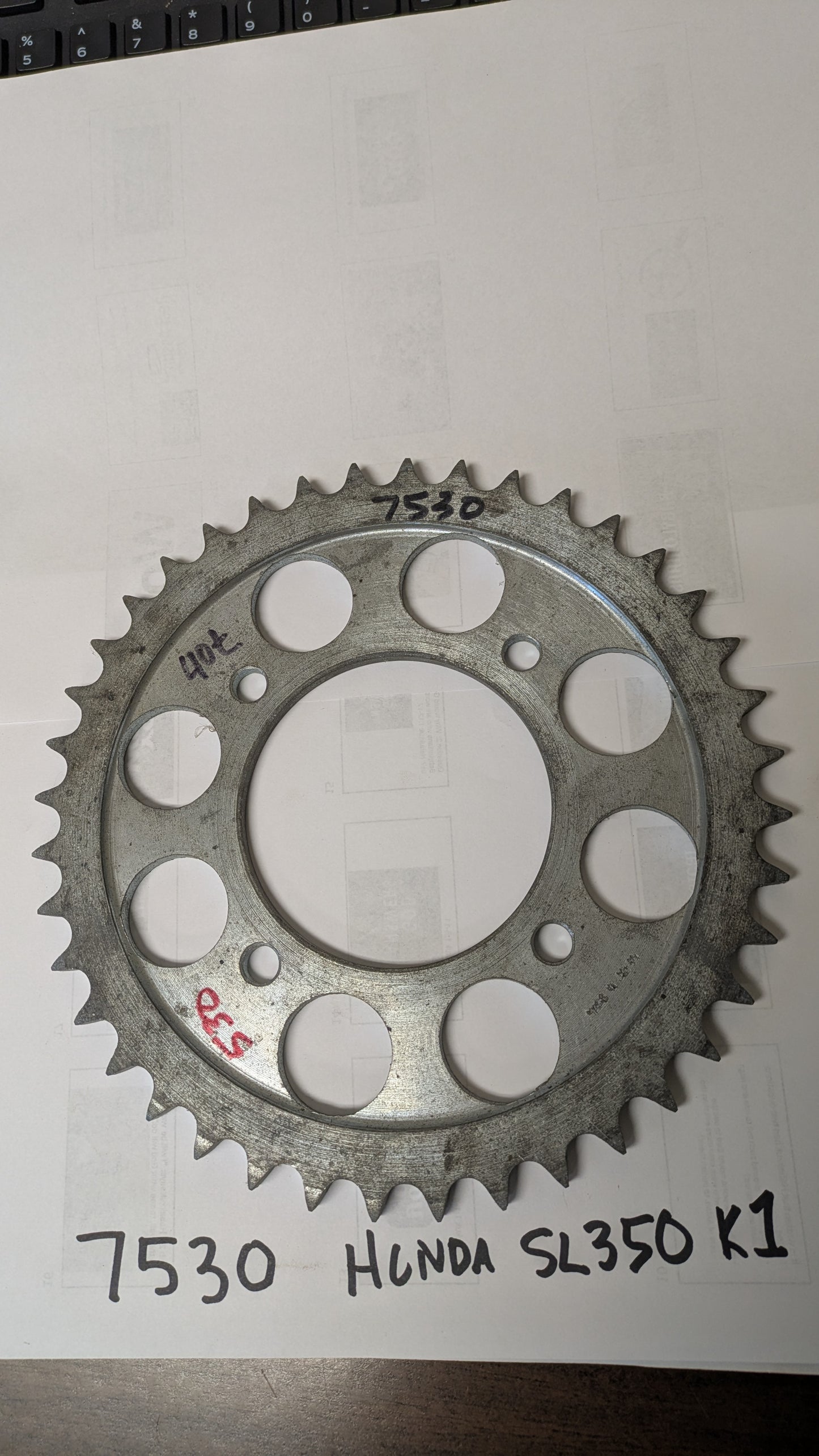 Honda Rear Sprocket 530 chain 40T 4 bolt 1970 Honda  SL 350K1  Honda part 41201-340-000  my sku 7530