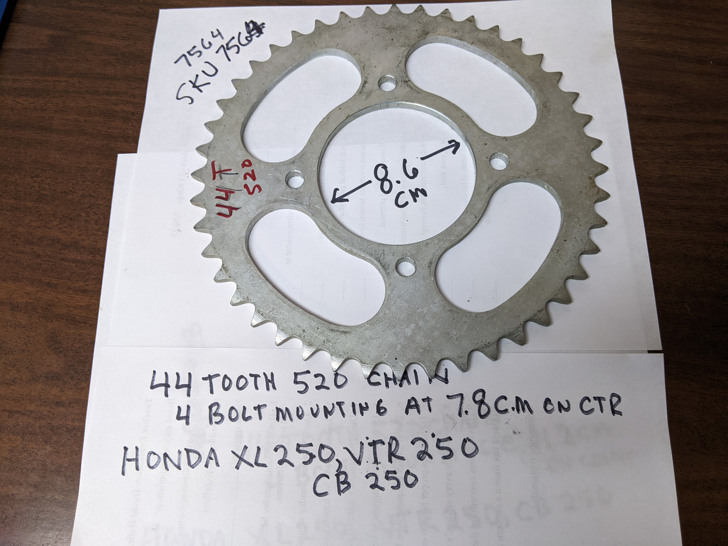 Honda XL250 VTR250 CB250 44 tooth 520 chain rear sprocket sku 7564