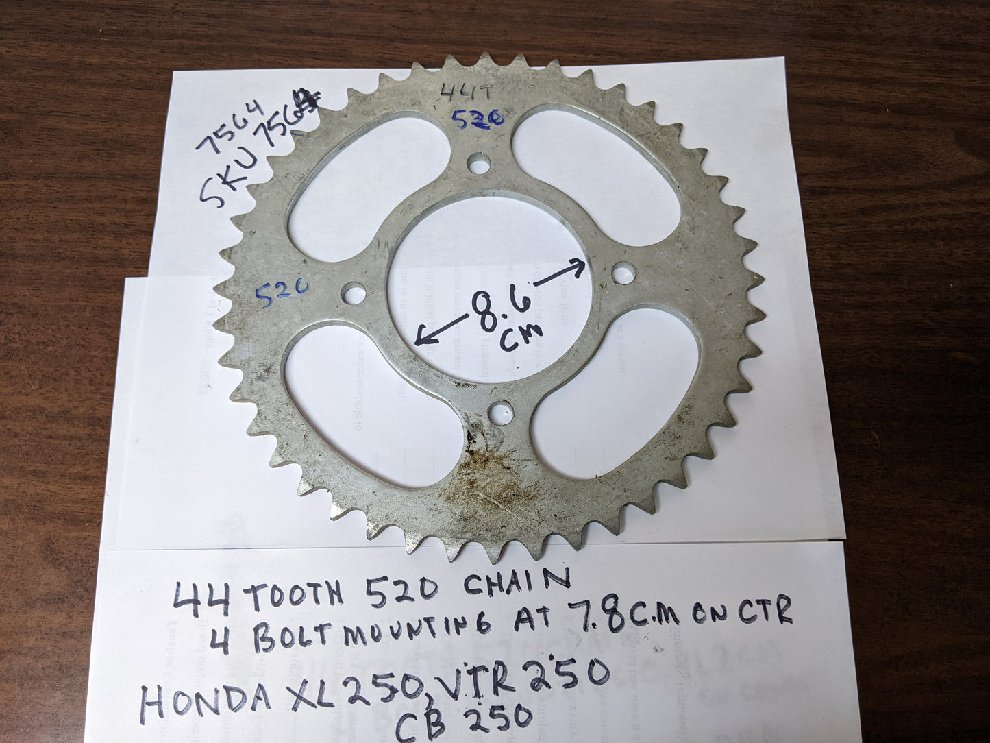 Honda XL250 VTR250 CB250 44 tooth 520 chain rear sprocket sku 7564