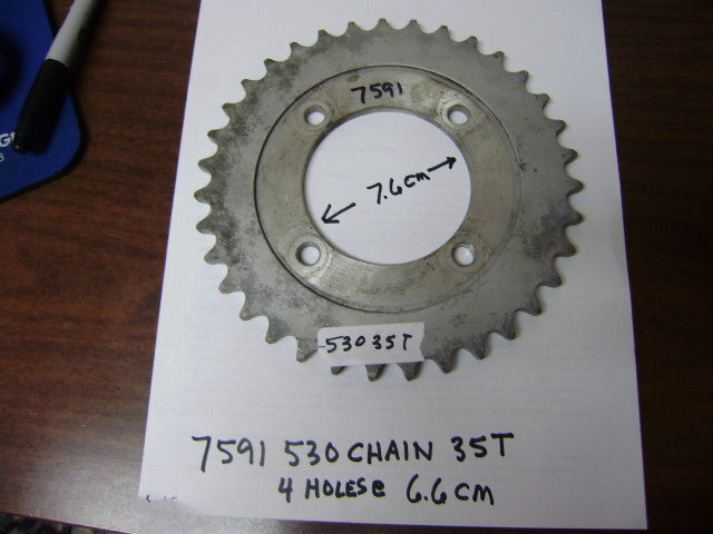 Sprocket 35 Tooth  530 chain  4 Bolt pattern Honda CB250K3, CB400T  CM400A CB500 Four  Yamaha XS400 XS600  sku 7590