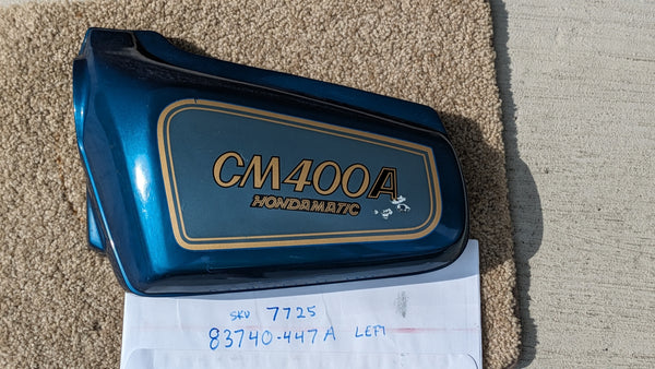 Honda CM400 A Candy Sword blue Left sidecover 83740-447A sku  7725