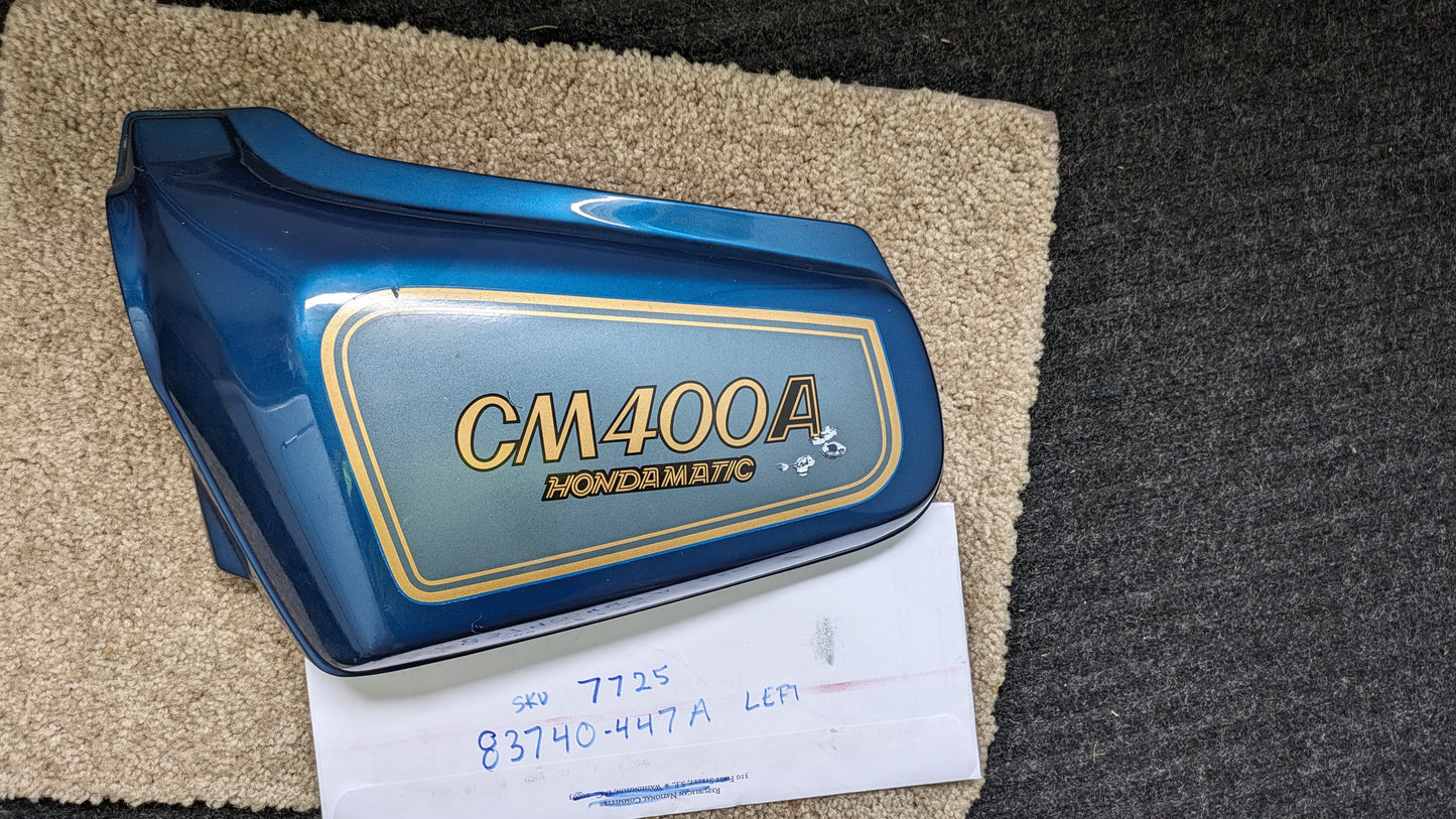 Honda CM400 A Candy Sword blue Left sidecover 83740-447A sku  7725
