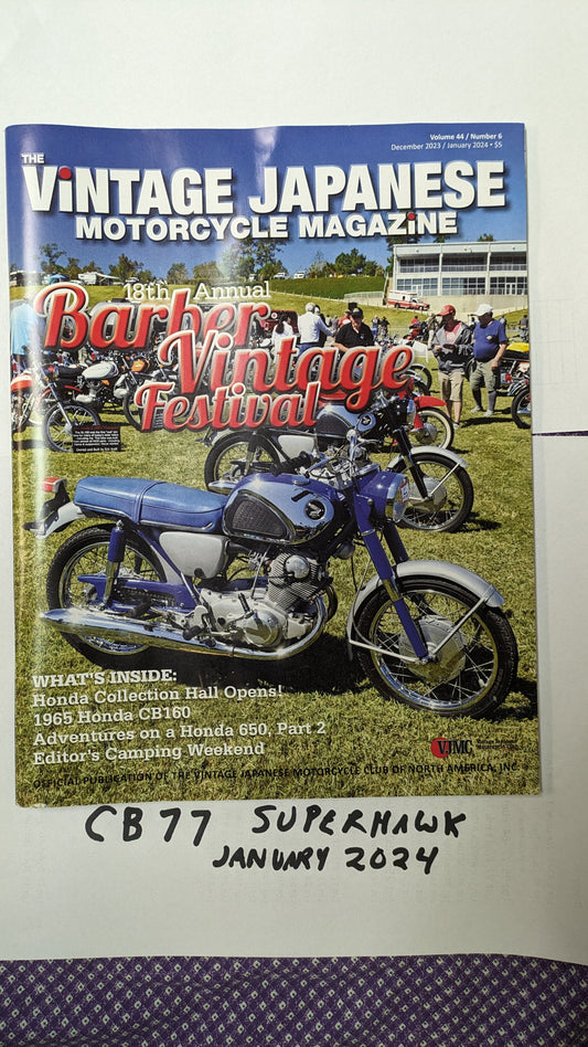 VJMC Magazine Honda CB77 Superhawk January 2024 Barber Edition Free Shipping