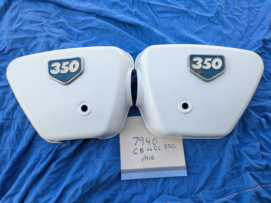 Honda CB CL 350 White sidecover pair with blue badges  my sku 7940