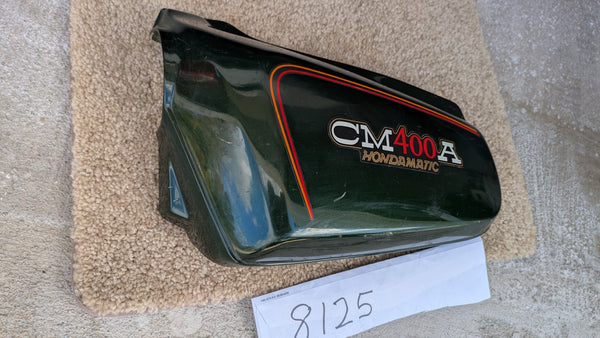 Honda CM400A Hondamatic Candy Holly Green left sidecover  83740-447A  sku 8125