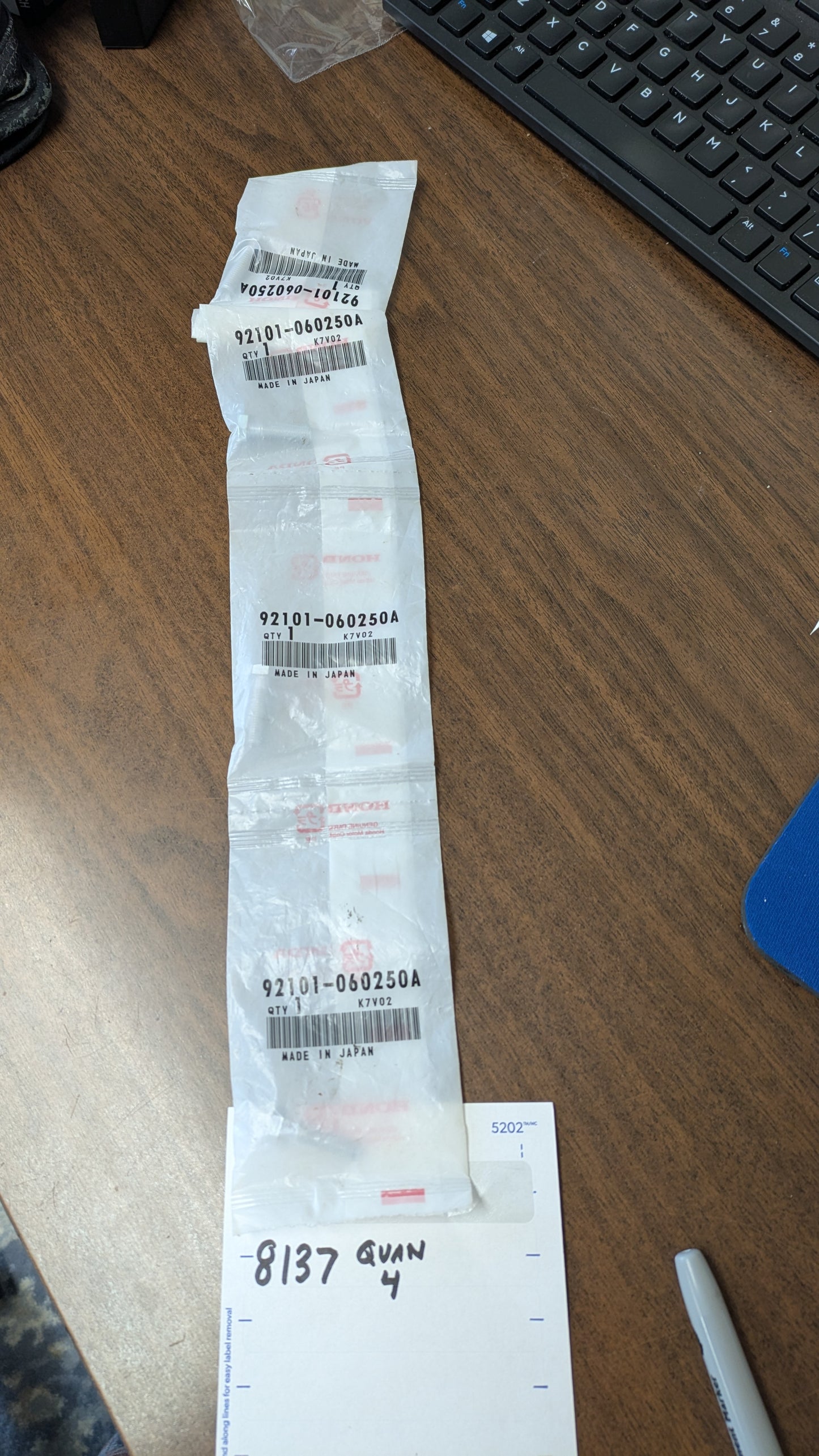 Honda ATC 70 90 110 FL250 6x25 10mm Head Hex Bolt OEM New in factory packing 92101-060250A sku 8137