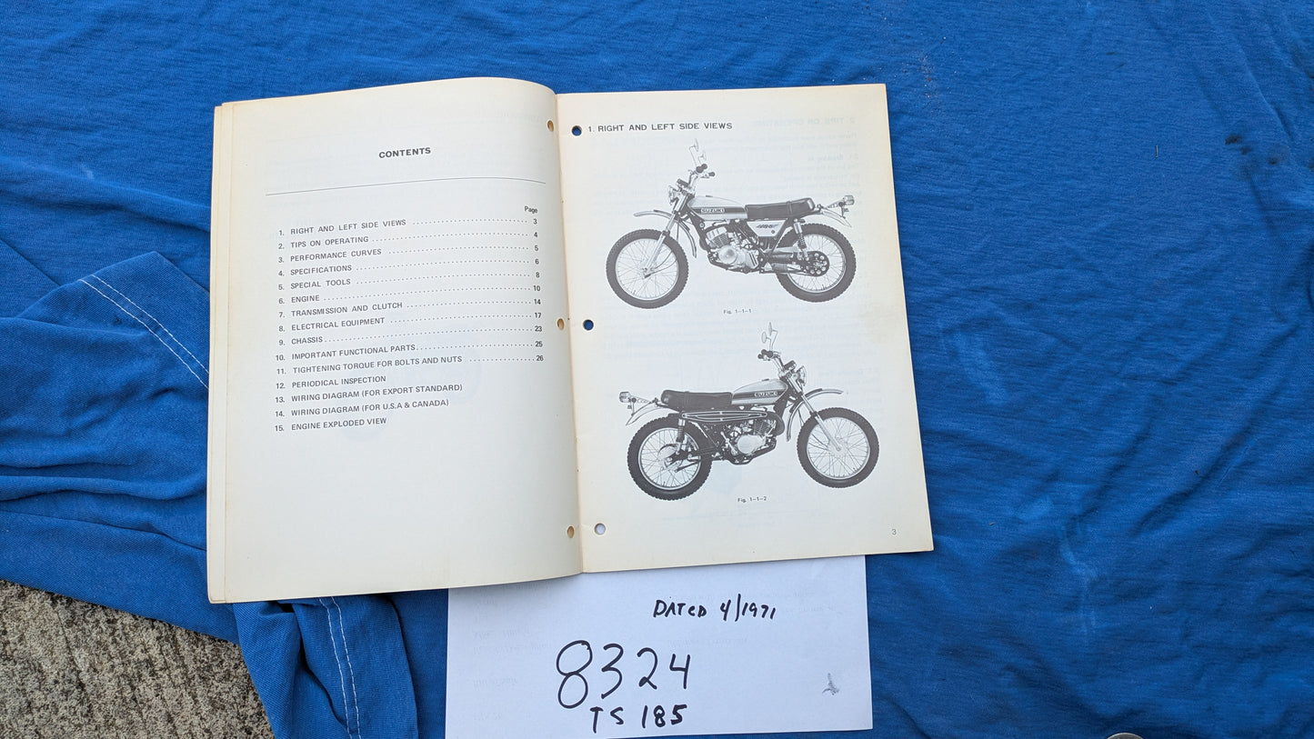 Suzuki TS185 OEM Shop Manual miy sku  8324
