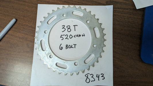Rear Sprocket Yamaha XV250 Virago, Honda SL35 520 chain 38T 6 bolt sku 8343