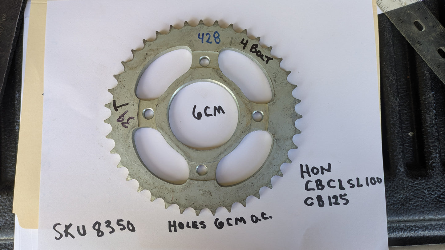 Rear Sprocket 428 chain 39T, 4 bolt Honda CB100, CL100, SL100 my sku 8350