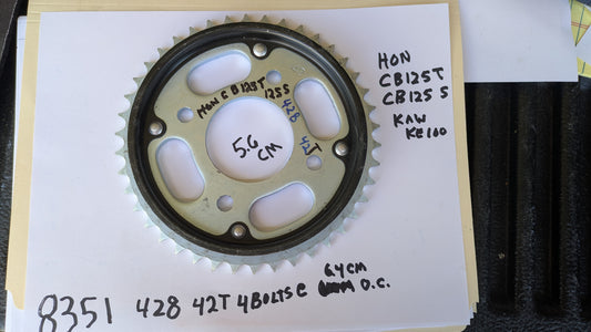 Rear Sprocket  428 chain 42T, Honda CB125S, CB125T, Kawasaki KE100, my sku 8351
