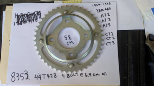 Rear Sprocket 428 chain, 44T, 4 bolt Yamaha AT1, AT2, AT3, CT1, CT2, CT3, my sku 8353