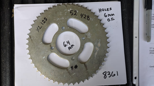Honda XL125 Rear sprocket 428 52T sku 8361