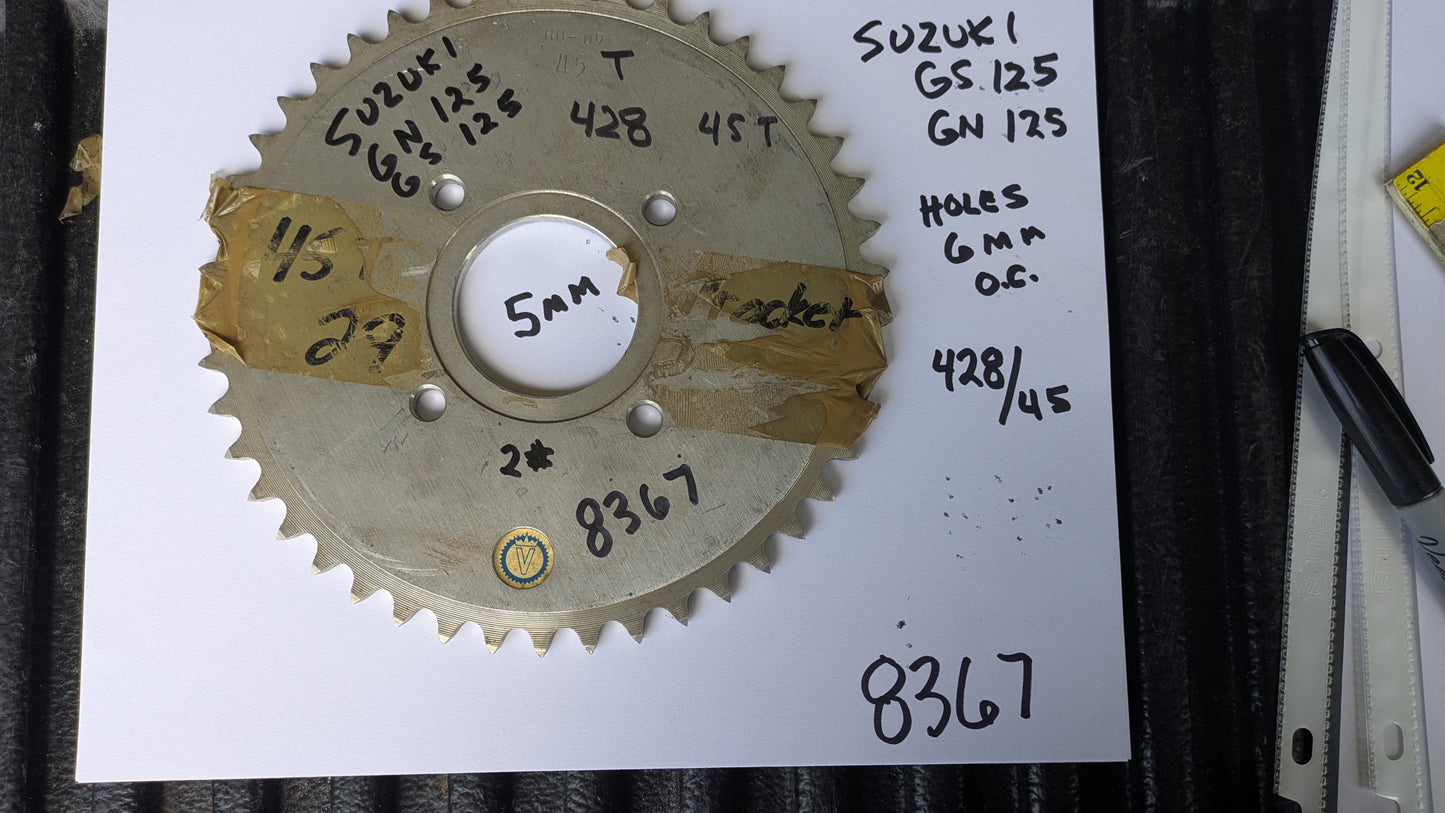 Suzuki GN125 GS125 Rear Sprocket 428/45T 4 bolt sku 8367