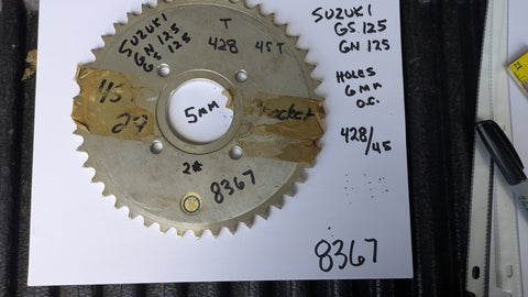 Suzuki GN125 GS125 Rear Sprocket 428/45T 4 bolt sku 8367