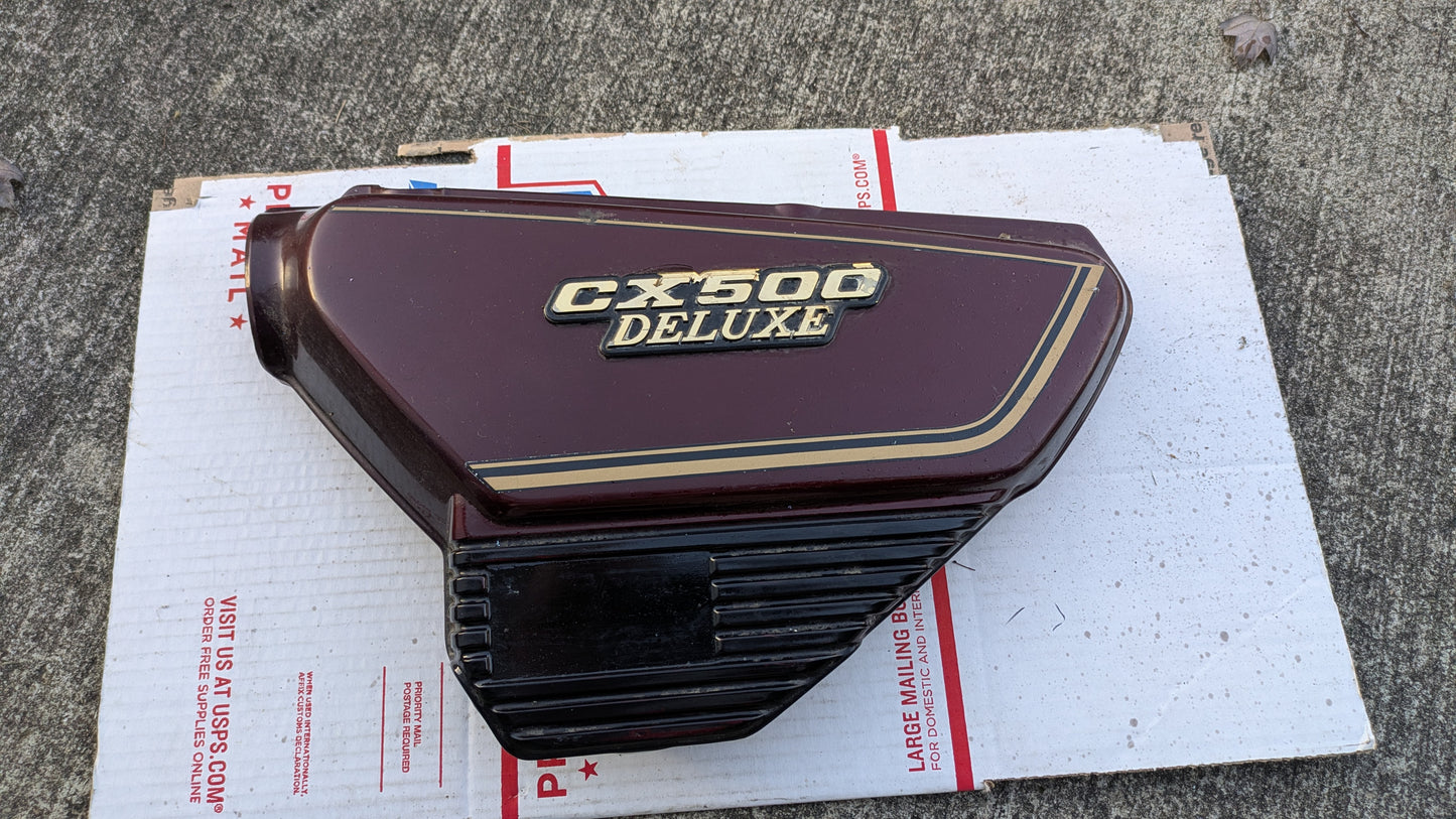 Honda CX500 Deluxe Sidecover Pair Left Right Candy Presto Red   sku 3870 B