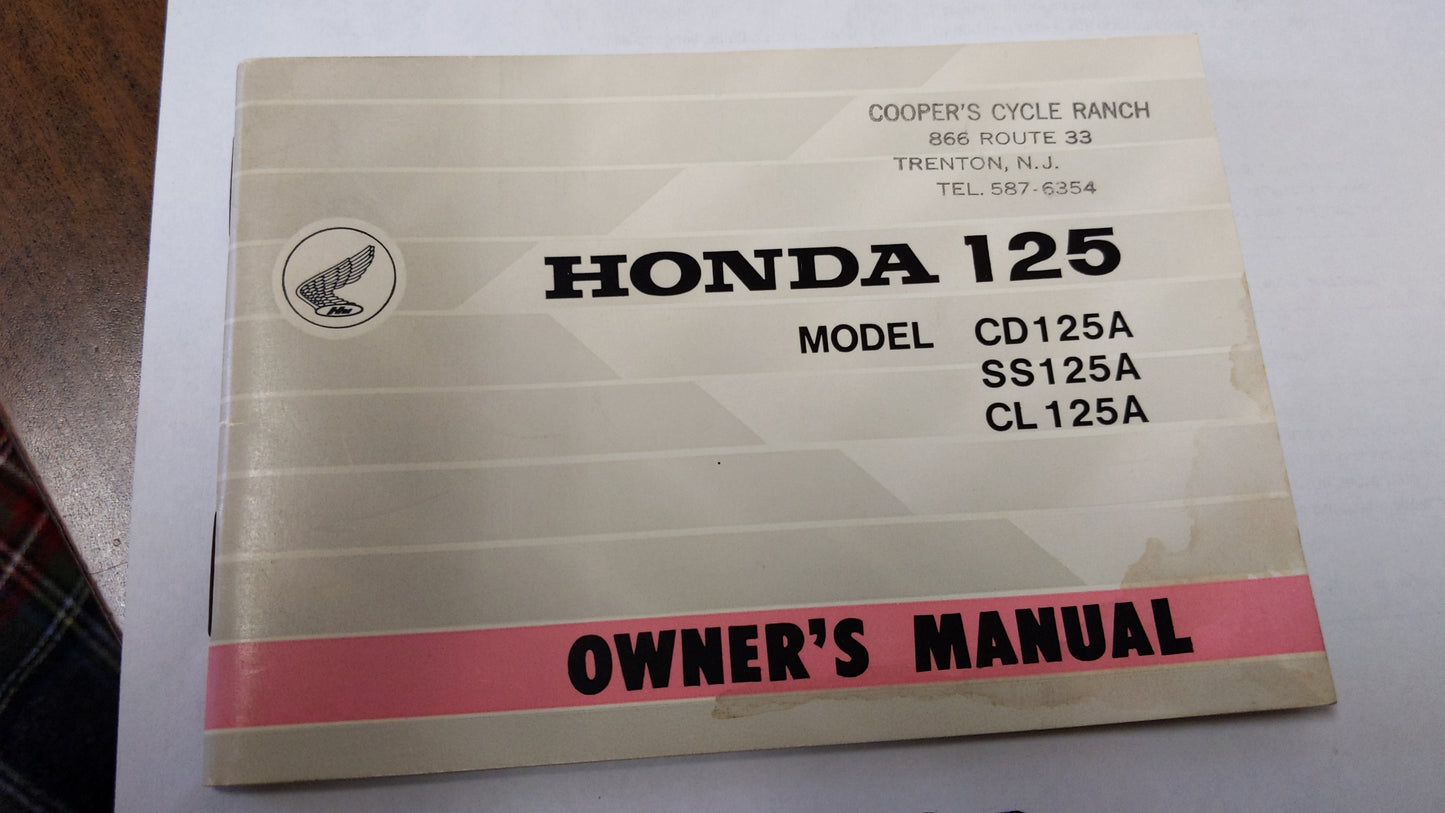 Honda  SS125A CL125A CD125A Owners Manual NOS sku 3778