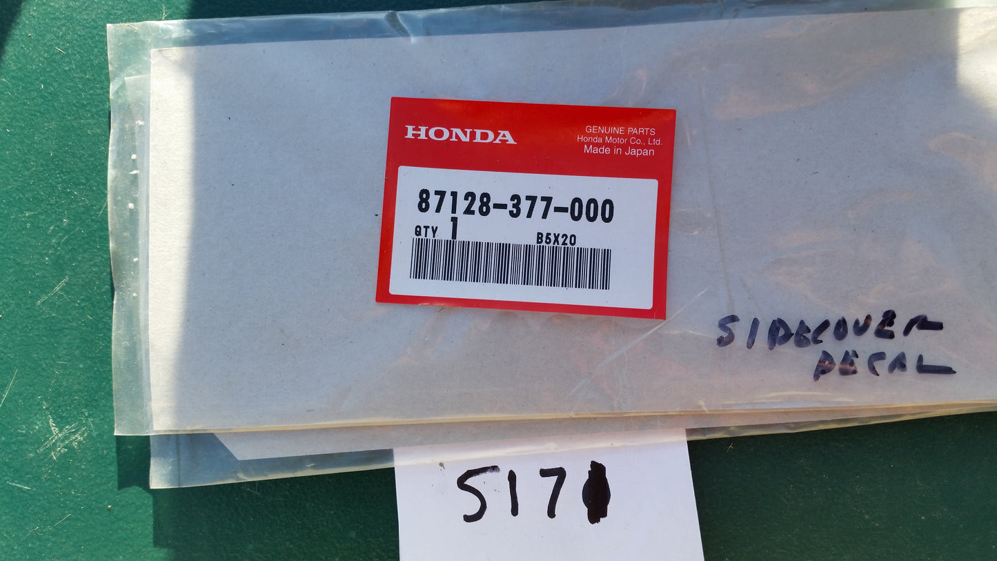 Honda CB400F  NOS Sidecover Decal Honda part 87128-377-000  my sku 5271