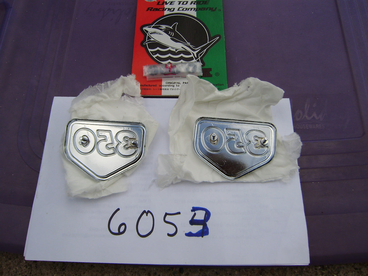 Honda CB350 Sidecover Badge Pair White sku 6128