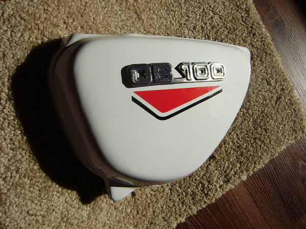 Cannot find Honda CB100 or CB125  New White sidecover left  red decals sku 6154B