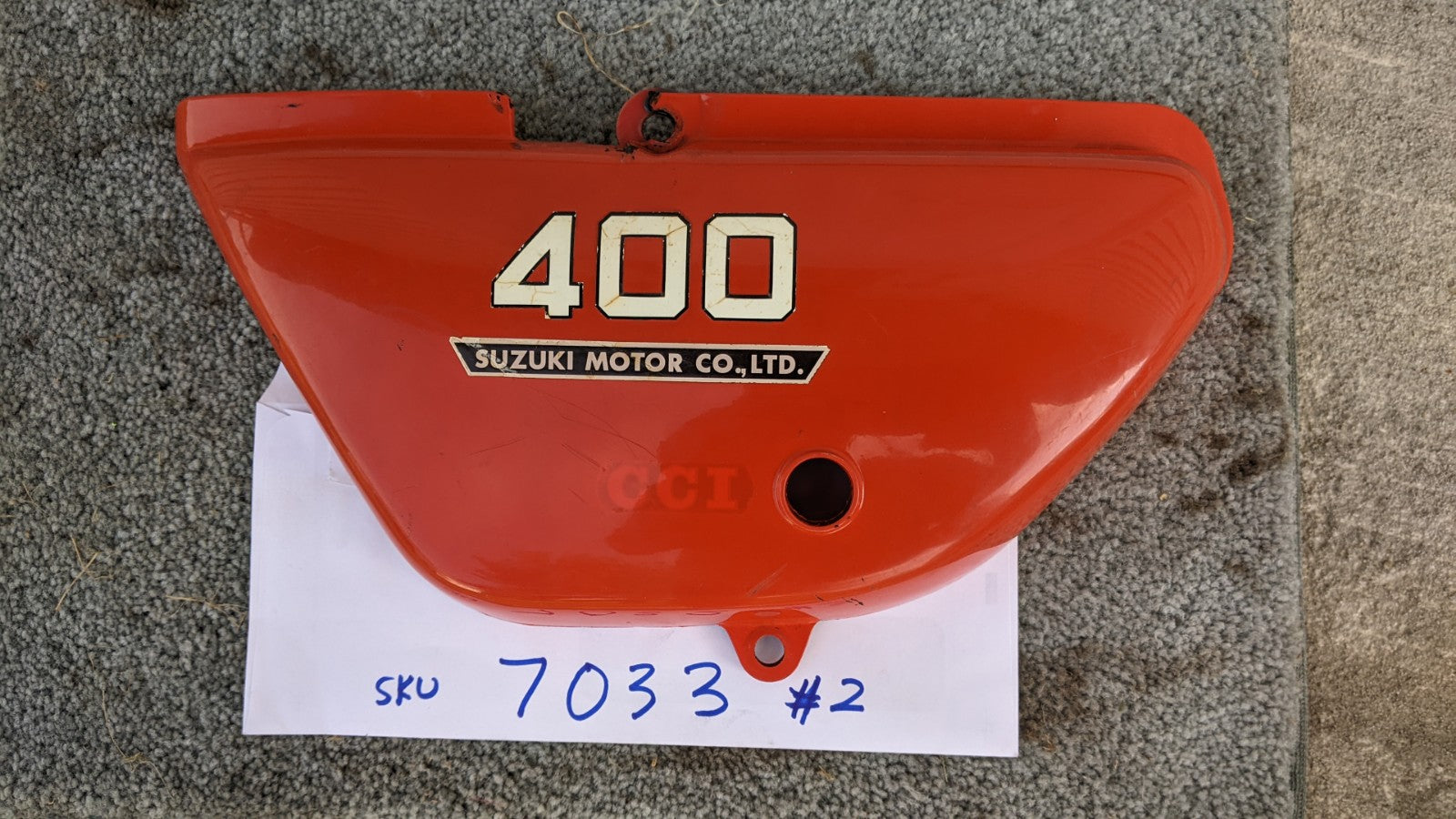 Sold Ebay Suzuki TS400 Left Orange sidecover, oil cover 47211-32600 sku 7033