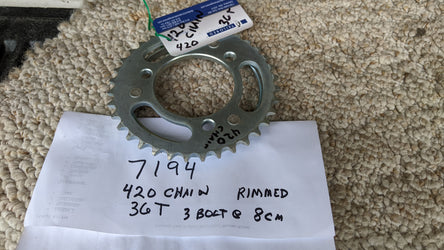 Motorcycle rear sprocket 36T 420 chain 3 Bolt Mounting sku 7194