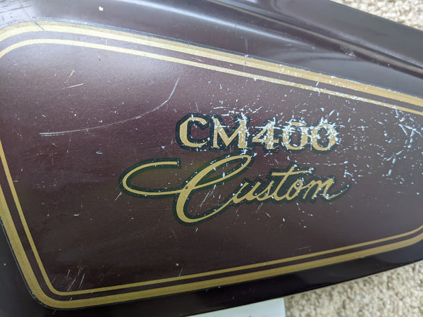 Honda CM400C81 Custom left sidecover Candy Muse Red/metallic brown sku 7236