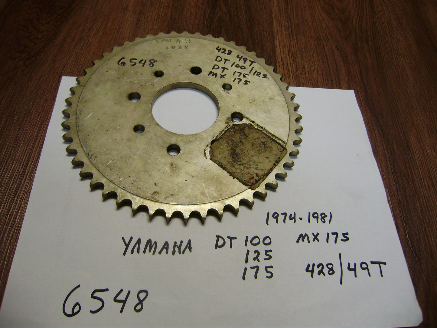 Yamaha Rear Sprocket  DT100 DT125 DT175 MX175 49T 428 chain 4 bolt pattern sku 6548