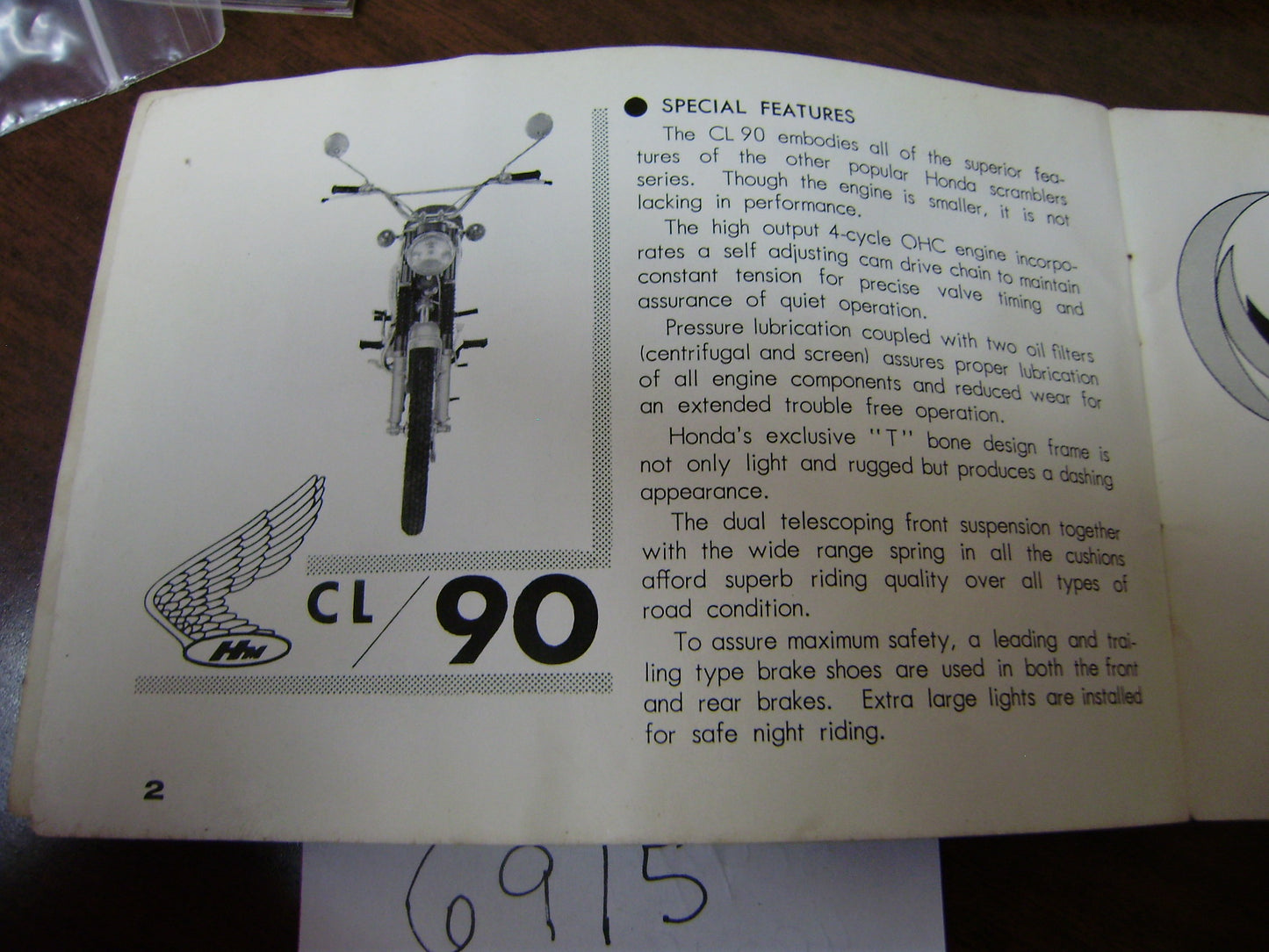 Honda CL90 owners manual dated 1967 sku 6915