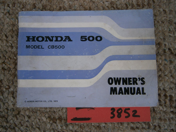 Honda CB500K2  Four Owners manual 1972 sku 3852